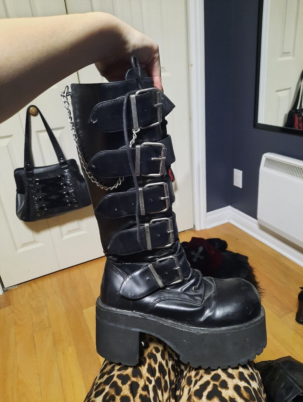 Black Gothic Buckle Platform Boots - Women's